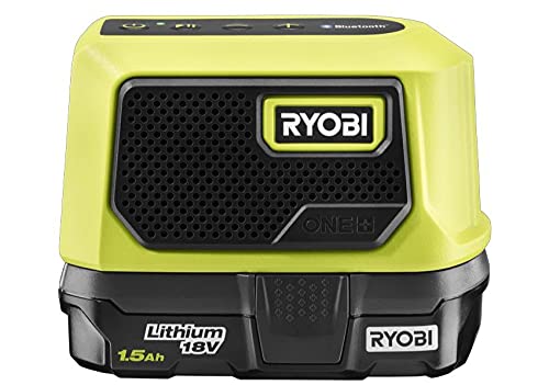 RYOBI One+ 18V compact speaker side view delivering clear sound