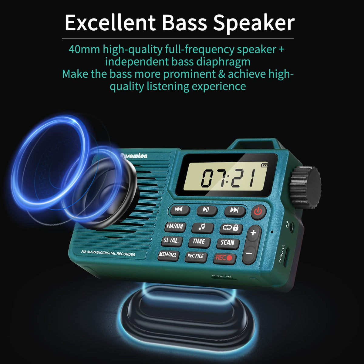 Rysamton 3W speaker with bass diaphragm delivers clear voice and rich sound.