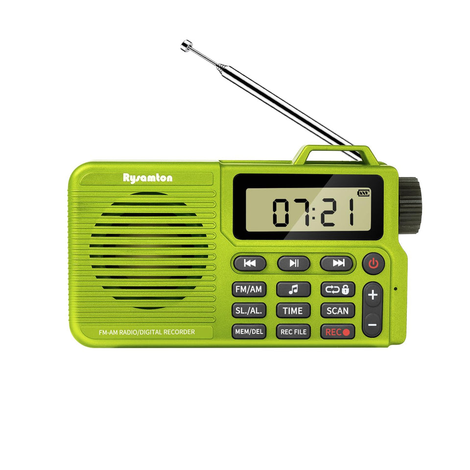 Rysamton portable AM-FM radio with Bluetooth for on-the-go listening.