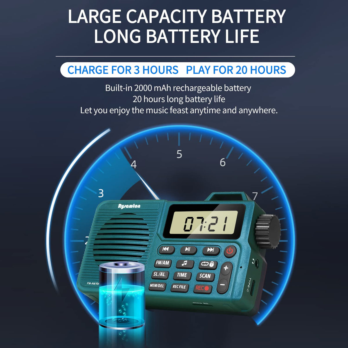 Rysamton portable radio with large tuning knob ideal for seniors to tune stations easily.