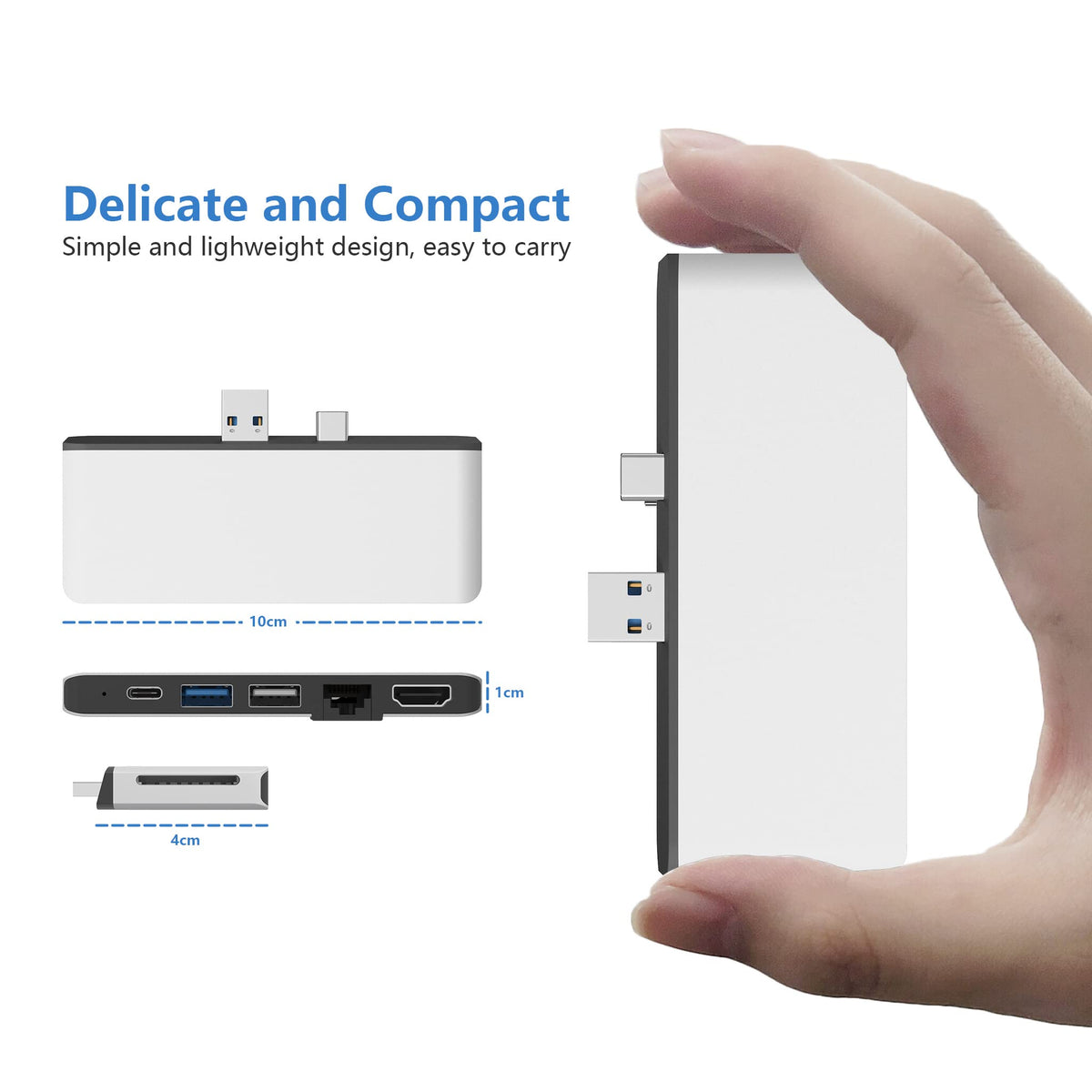 Rytaki hub beside Surface Pen showing compact size and portability