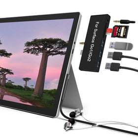 Rytaki Surface Go docking station front view with USB and audio for quick setup.