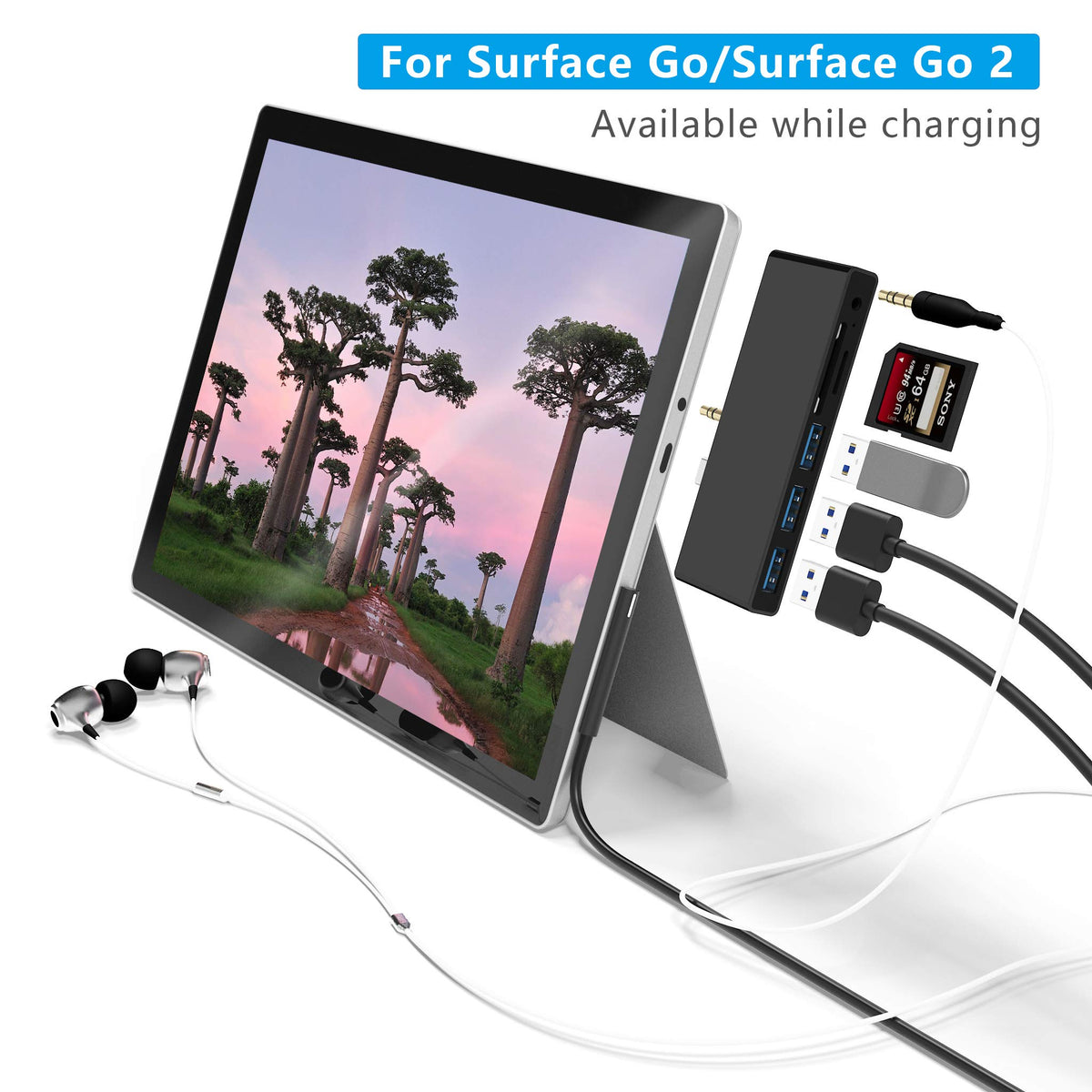 Rytaki Surface Go dock plug-and-play setup with no drivers needed.