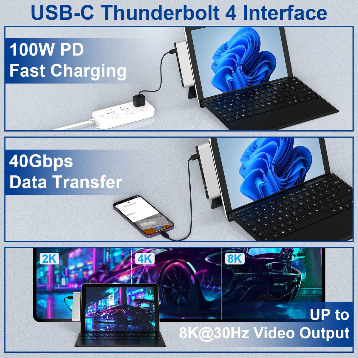 Rytaki Surface Pro Docking Station SD and TF slots for quick media access
