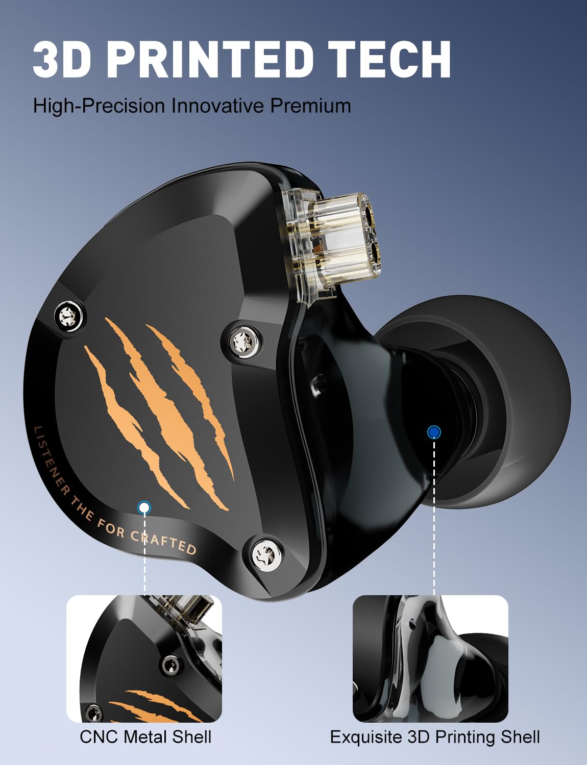 Rythflo exposed driver and cavity detail, reveals hybrid 1BA+1DD clarity benefit