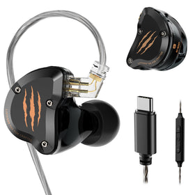 Rythflo front view showing earbuds and USB-C plug, highlights compact portability