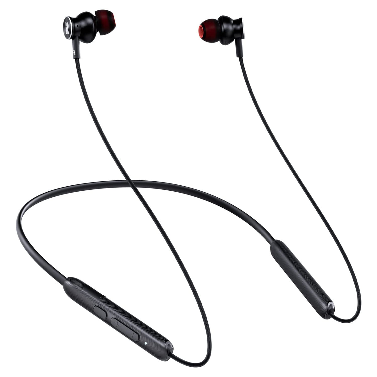 Rythflo neckband front view showing sleek design and easy controls for convenience