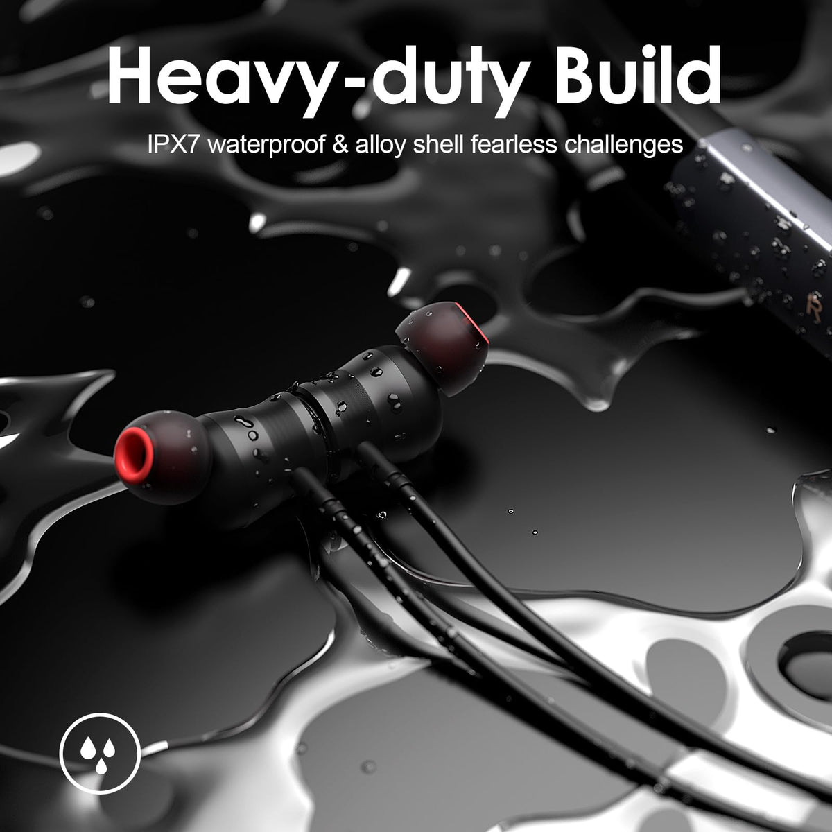 Rythflo earbuds beside smartphone for scale, illustrates compact travel convenience