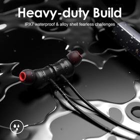 Rythflo earbuds beside smartphone for scale, illustrates compact travel convenience