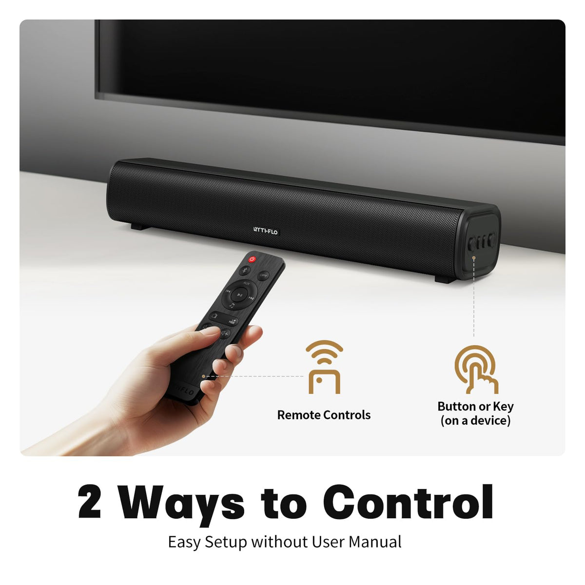 Rythflo remote control and tactile buttons for quick setup.