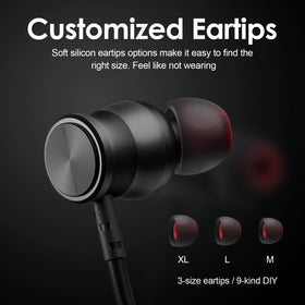 Rythflo earbuds with water droplets, communicates IPX7 sweat resistance