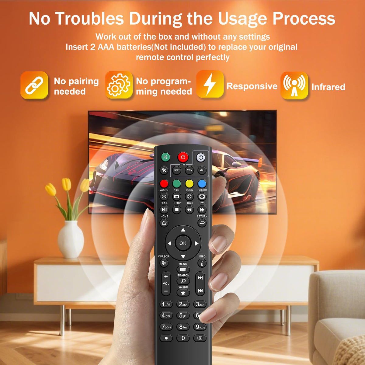 Rytuqo remote close-up of silicone buttons for comfortable responsive presses