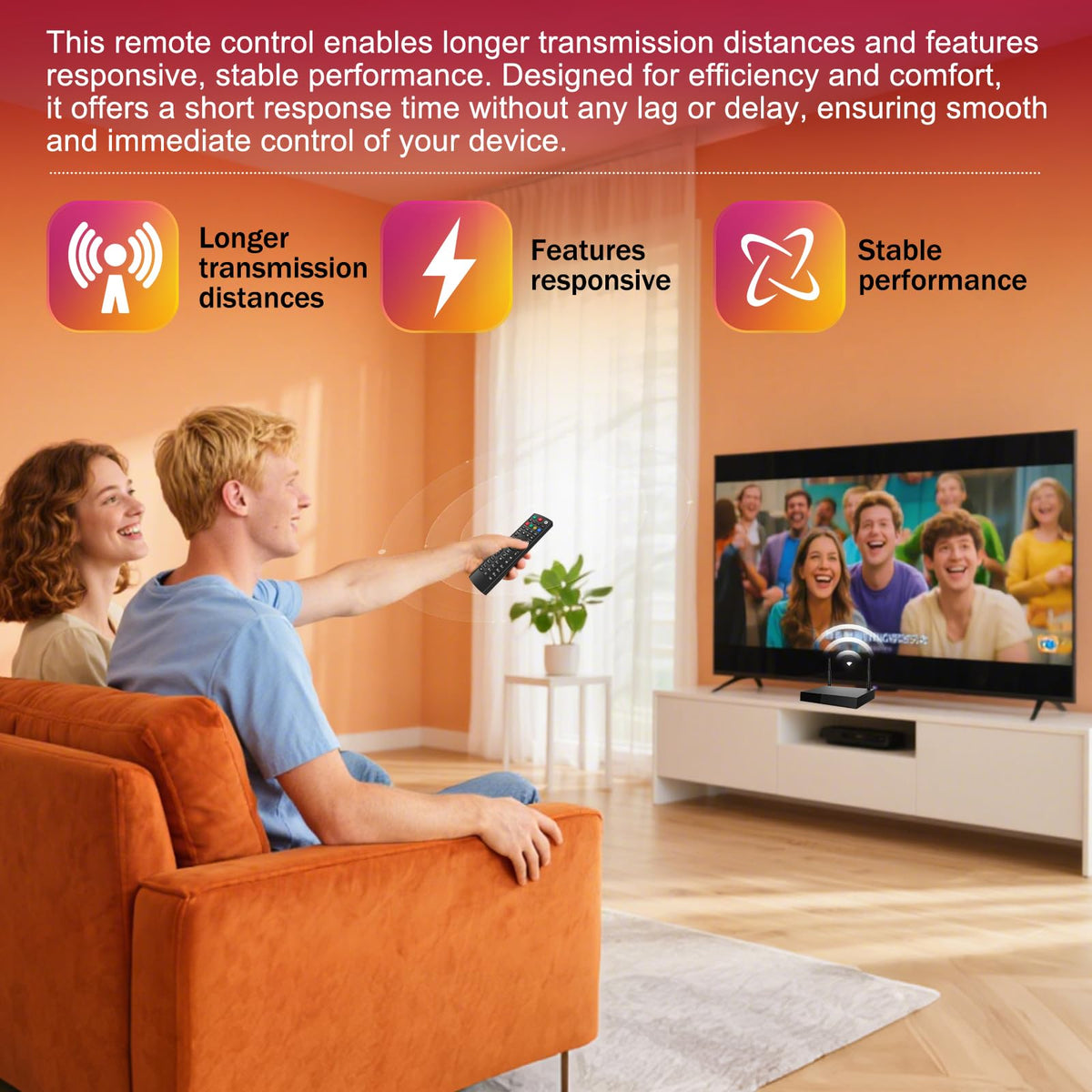 Rytuqo remote held in hand showing ergonomic size and easy reach