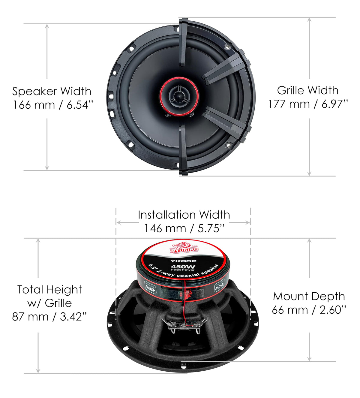 Ryukiro YK6520 polypropylene cone delivers durable bass and clear mids