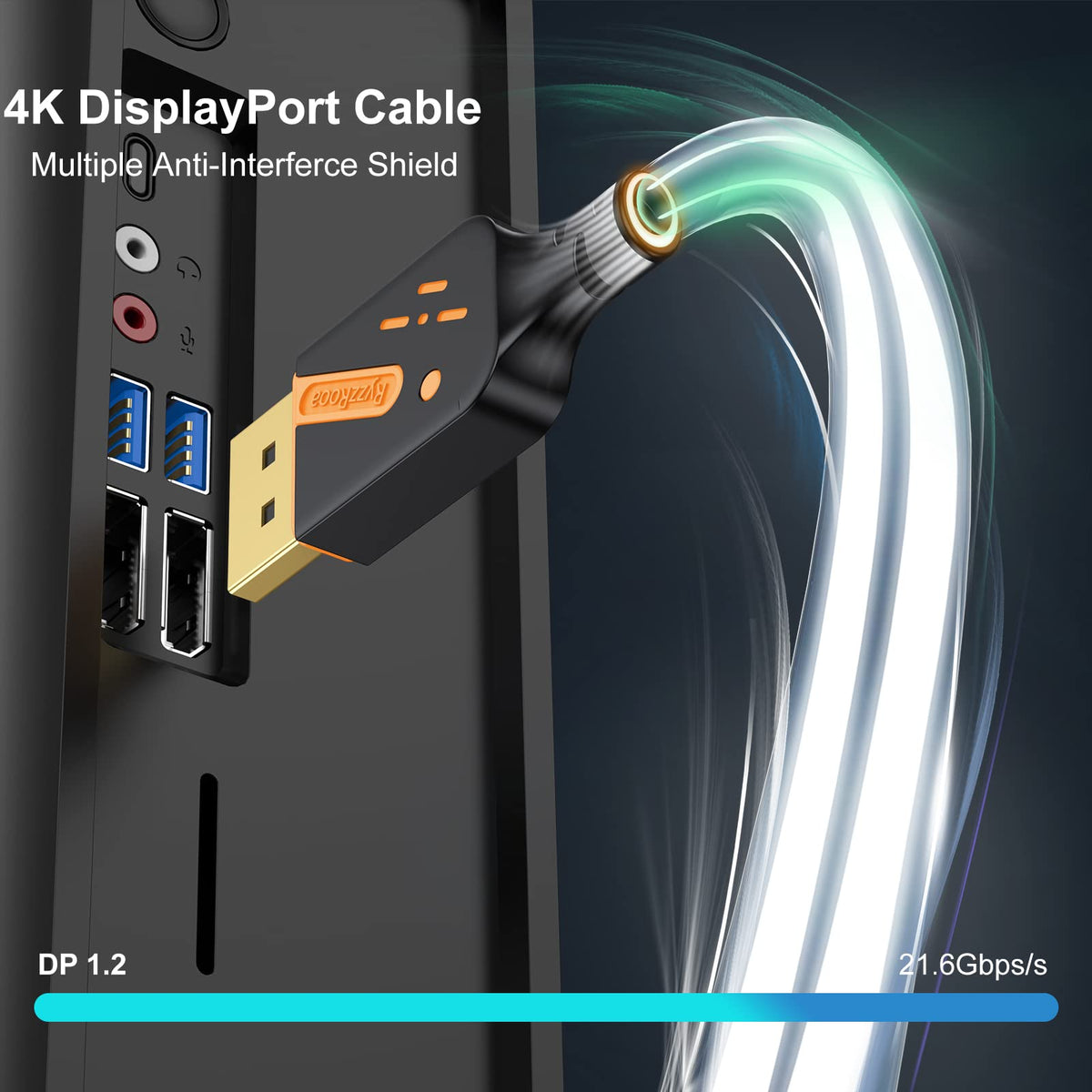RyzzRooa 4K60hz DisplayPort cable delivering crisp visuals