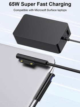 S SKSTYLE 65W Surface Pro Charger cable connection close-up, secure snap-in interface.