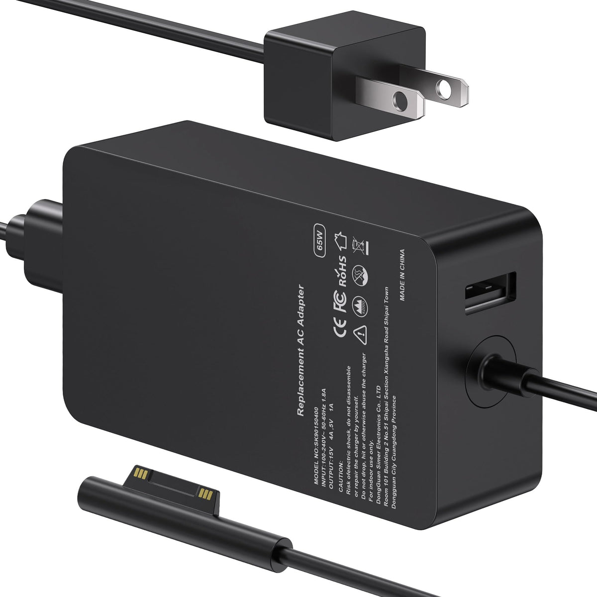 S SKSTYLE 65W Surface Pro Charger front view, compact design for desk setup.