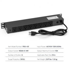 Sabethe PDU-03 installed in a 19-inch server rack demonstrating neat cable management