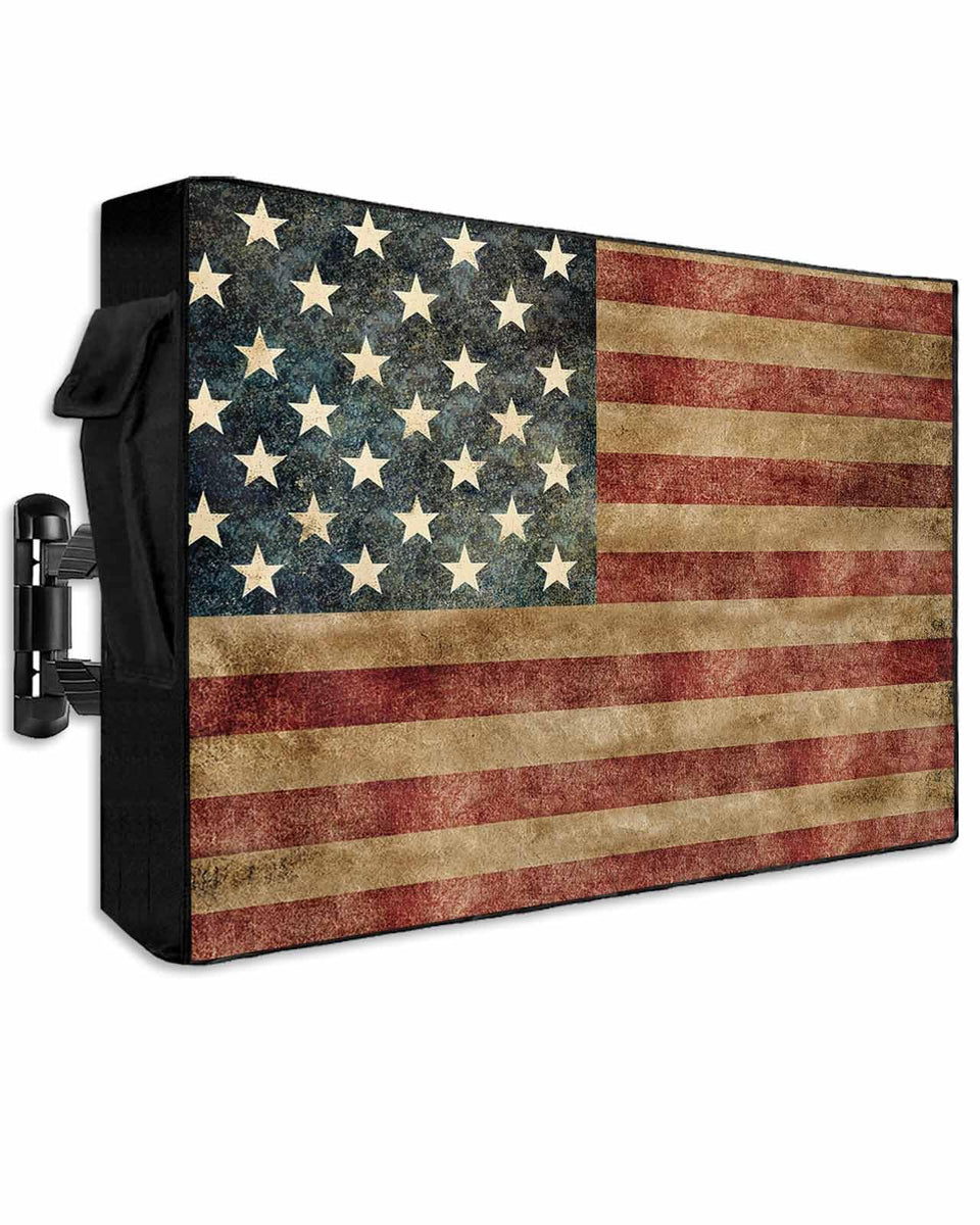 Sabolny American flag TV cover with roll-up front for easy viewing