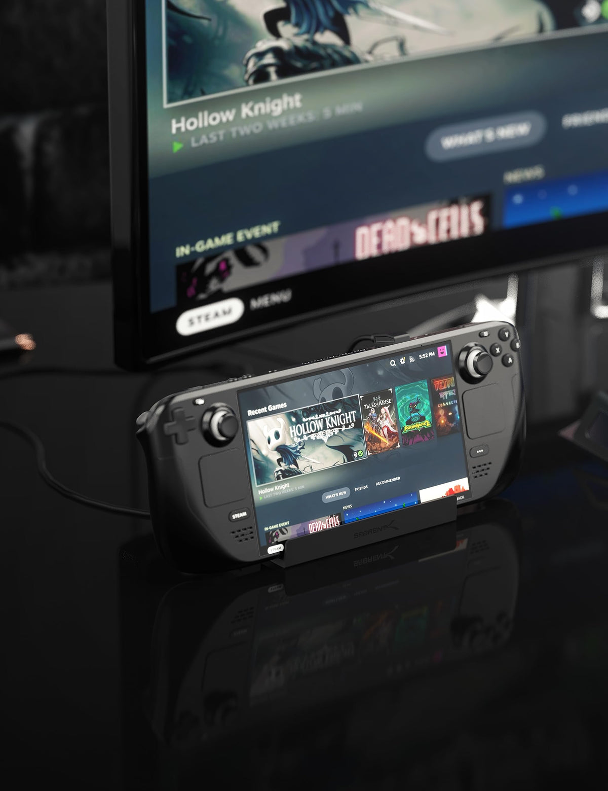 Sabrent compact dock in a desk setup for expanded productivity