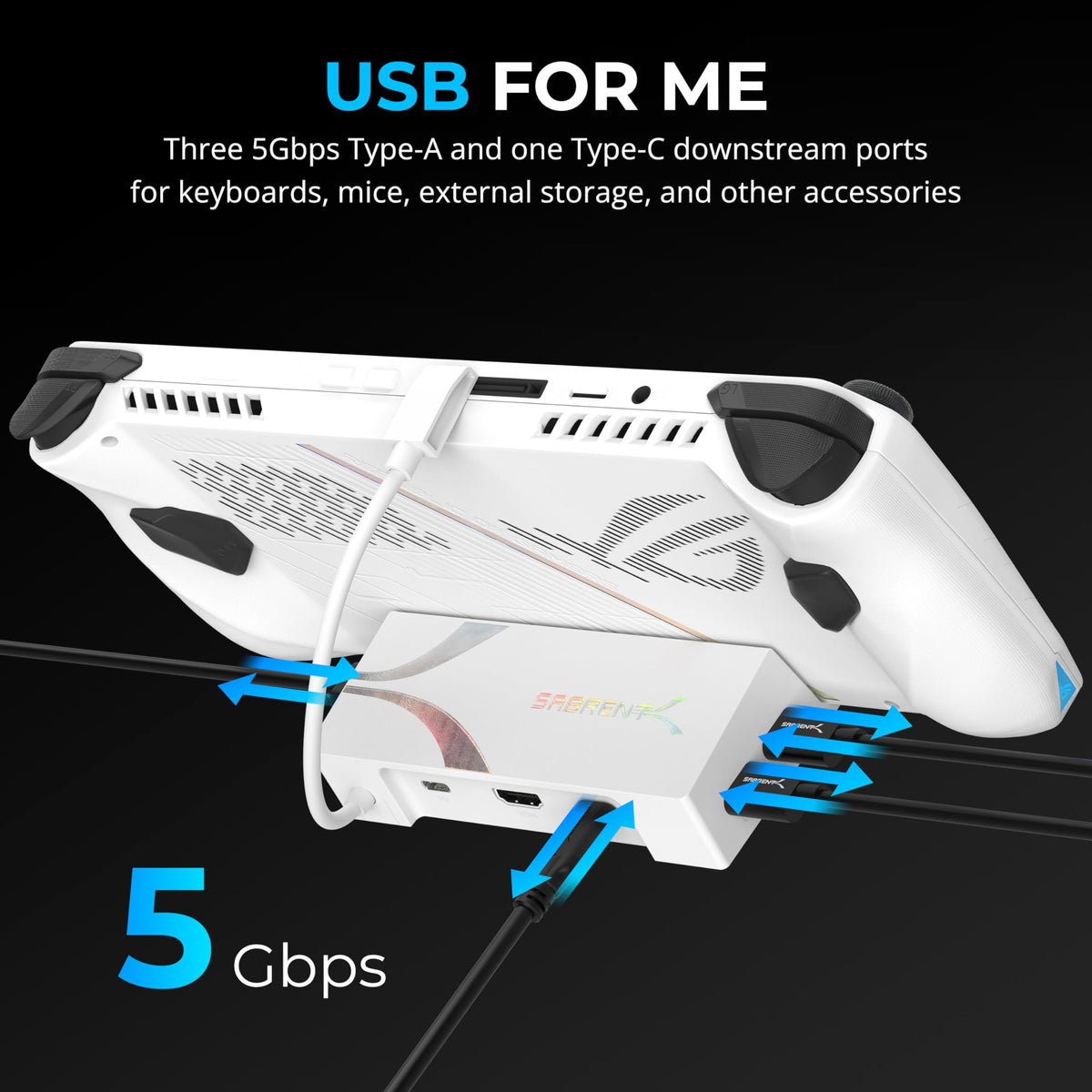 SABRENT dock with power delivery cable showing reliable charging benefit
