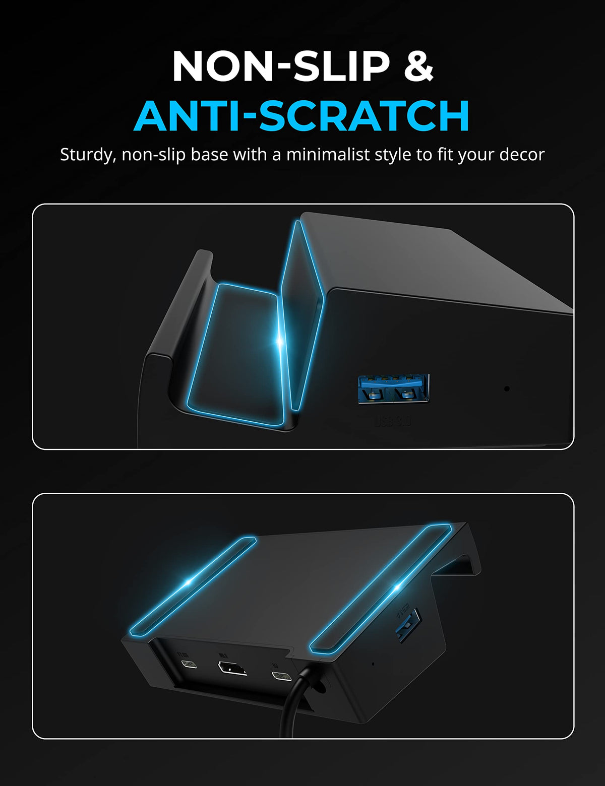 SABRENT dock integrated USB-C cable close-up for tangle-free portable setup and reliability