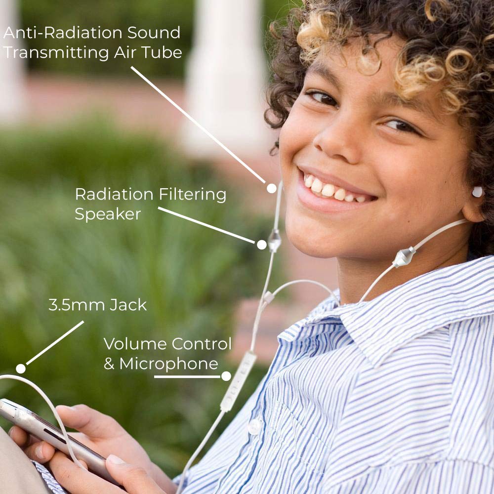 SafeSleeve EMF Air Tube Headphones in case shows portable protection on the go.
