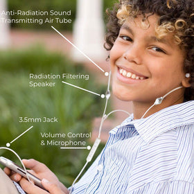 SafeSleeve EMF Air Tube Headphones in case shows portable protection on the go.