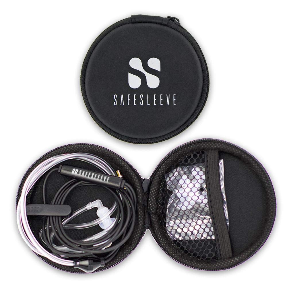 SafeSleeve EMF Air Tube Headphones worn during daily commute reducing head exposure.