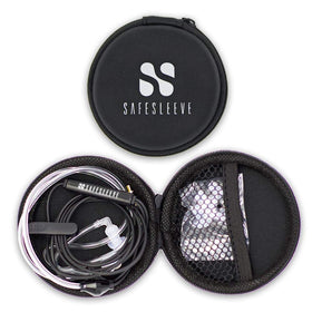 SafeSleeve EMF Air Tube Headphones worn during daily commute reducing head exposure.
