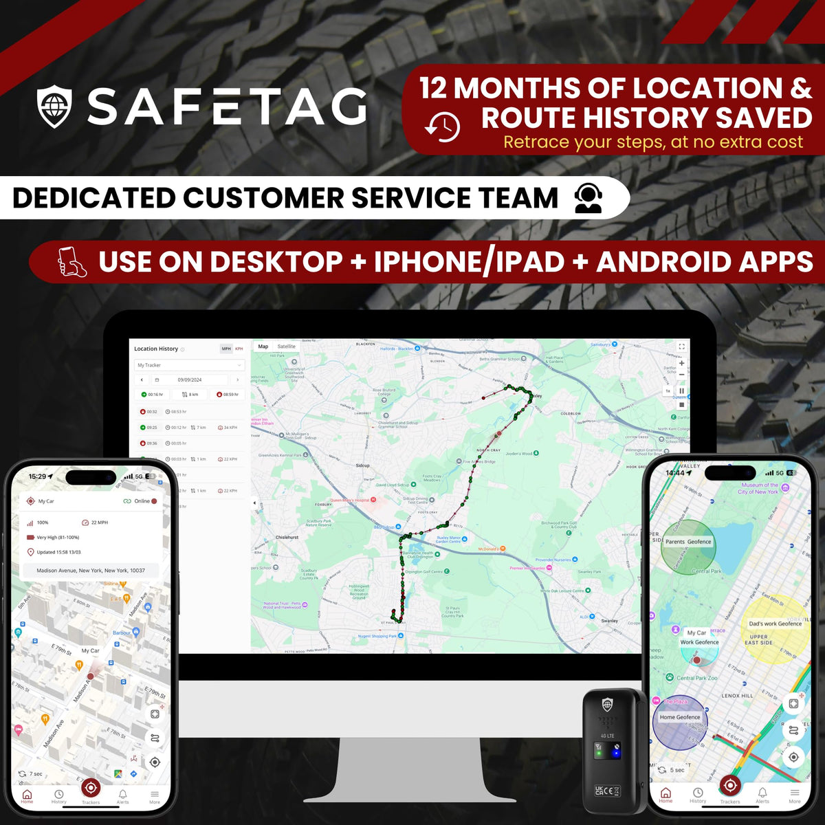 SafeTag Mini 4G next to credit card showing compact size for unobtrusive installation