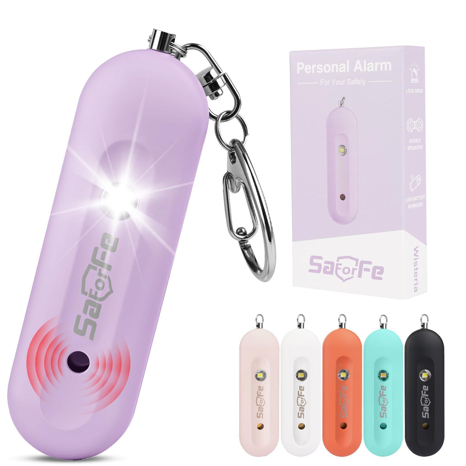 SaForFe front view wisteria color showing compact alarm and clip for easy carry
