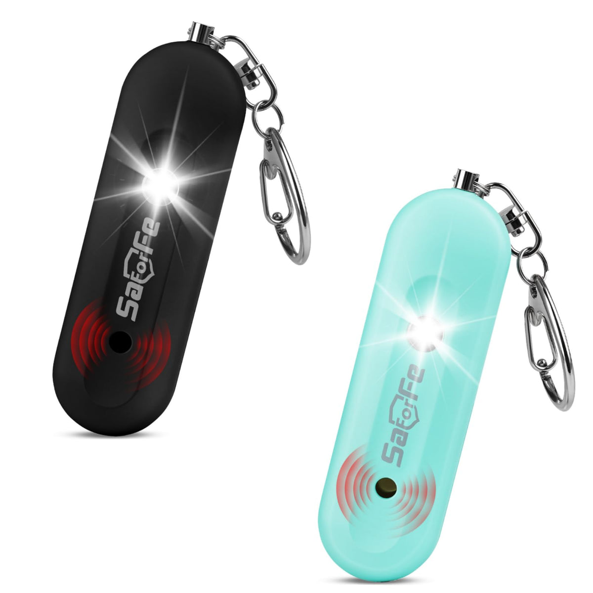 SaForFe personal safety alarm clipped to a backpack for quick access.