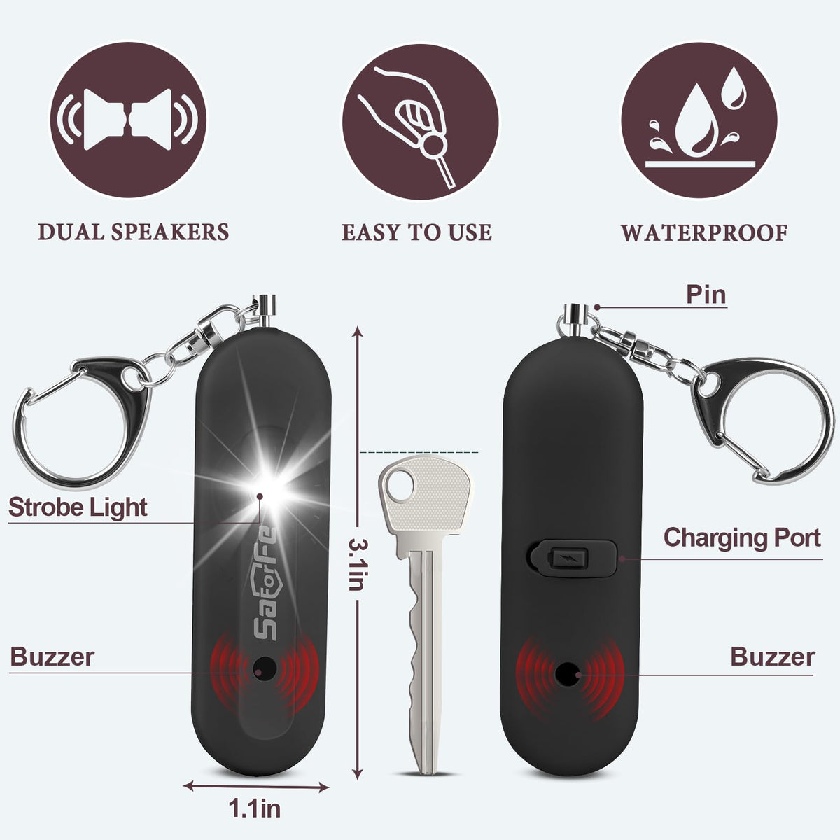 SaForFe alarm with LED siren for night visibility.