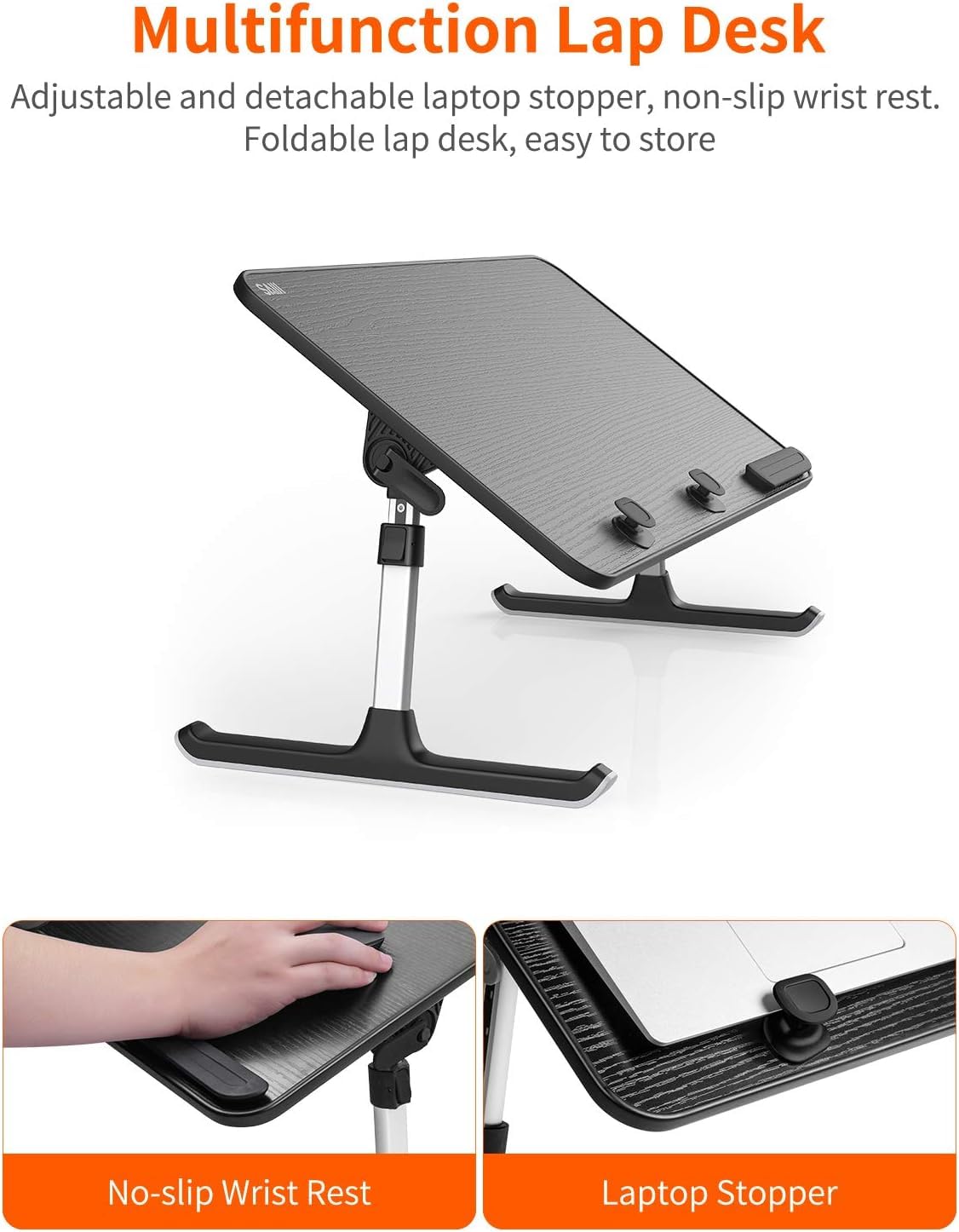 SAIJI desk angled with laptop in use, ergonomic screen positioning benefit