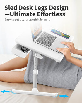 SAIJI laptop bed tray folds flat for compact storage and portability.