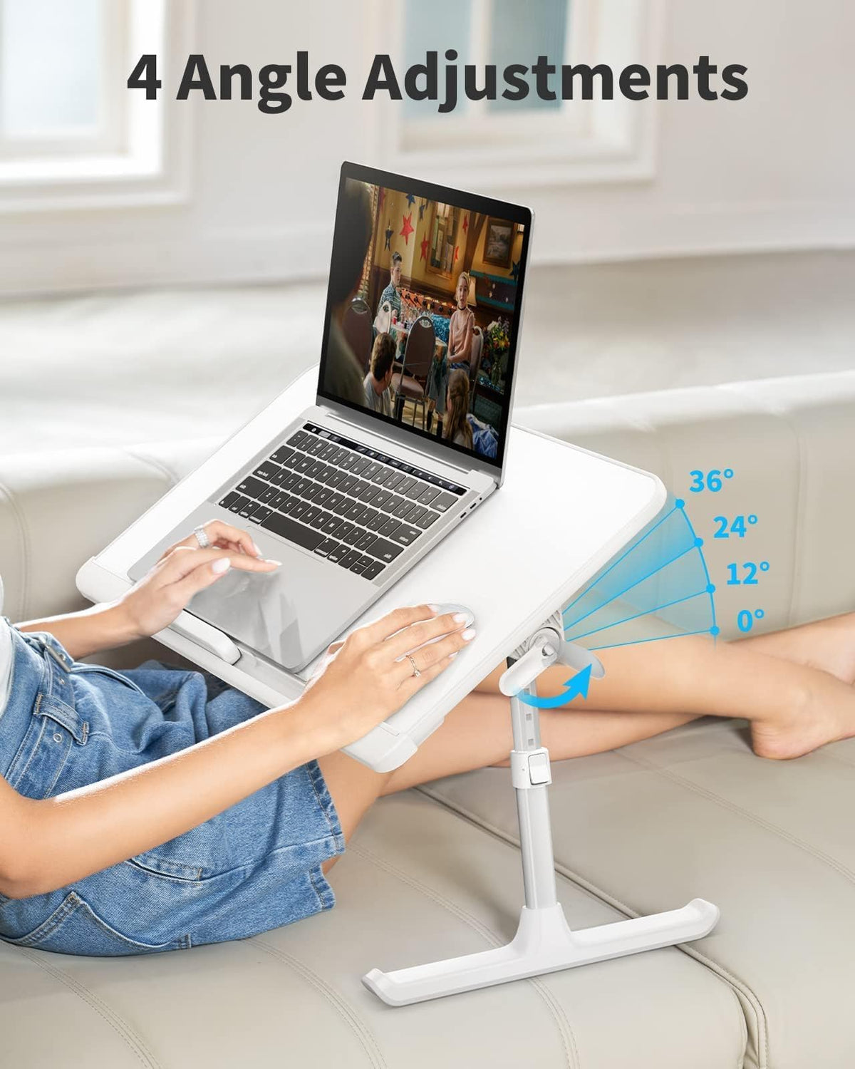 SAIJI laptop bed tray with drawer keeps accessories organized nearby.