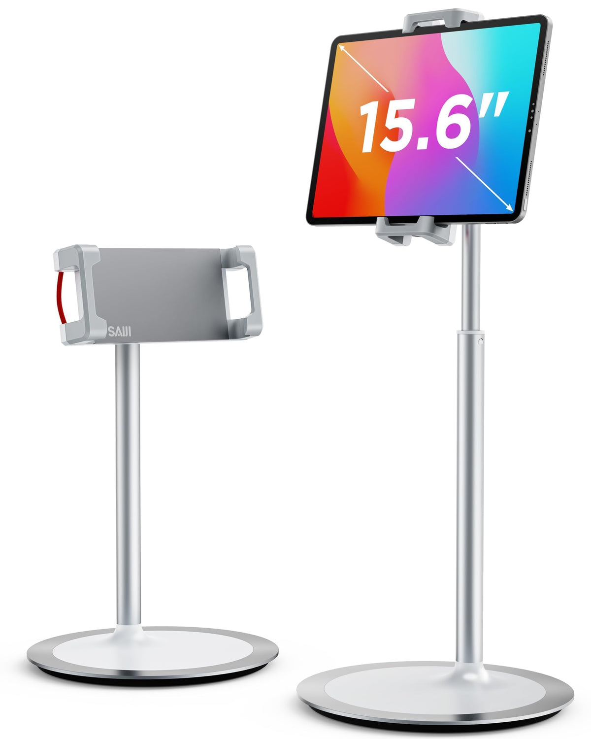 SAIJI holding iPad Pro 12.9 on a home desk for hands-free work