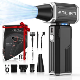 SAILHAPI front view showing compact rechargeable duster and benefits of portability