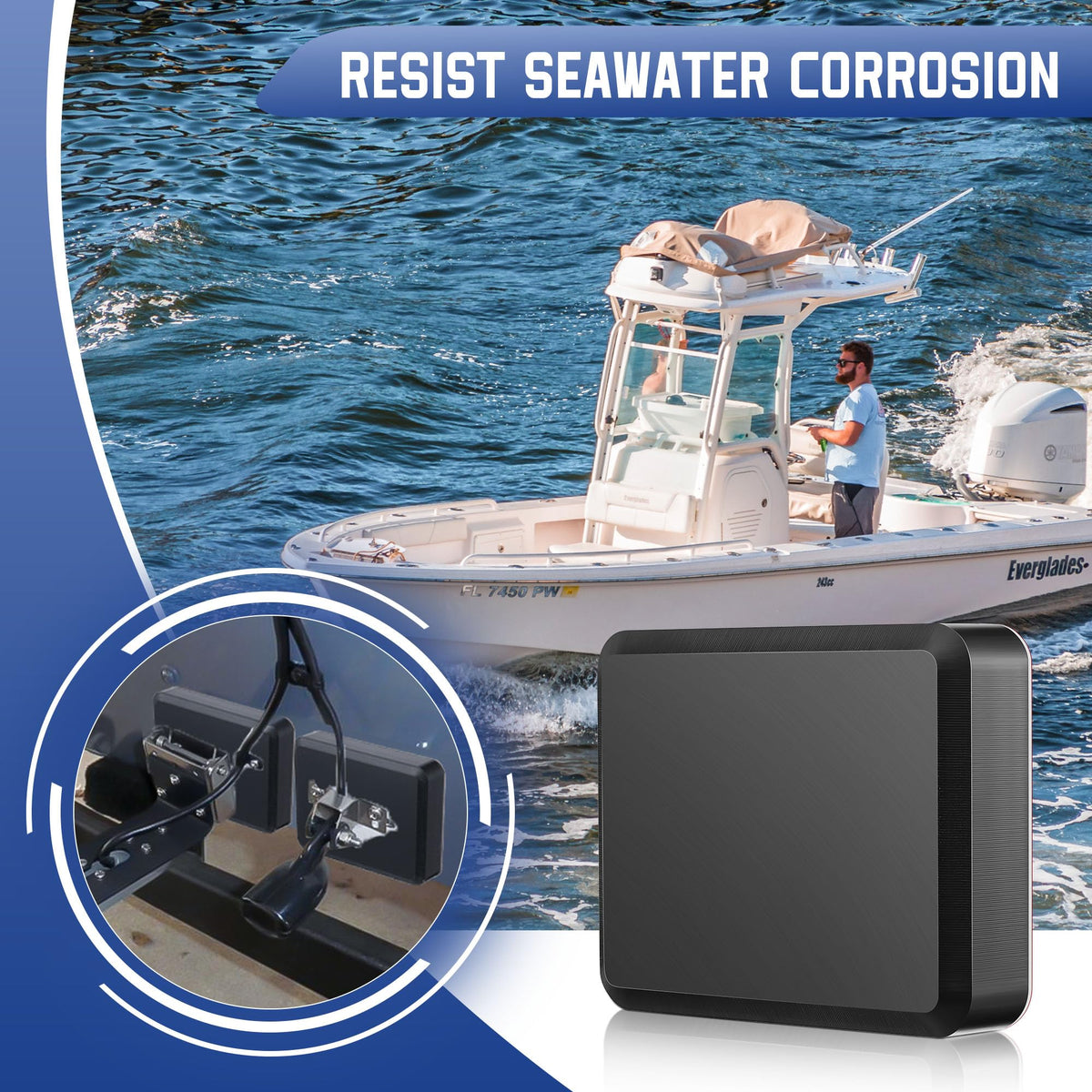 Saillong transducer mounting plate on hull during installation demonstrates a no-drill mounting option.