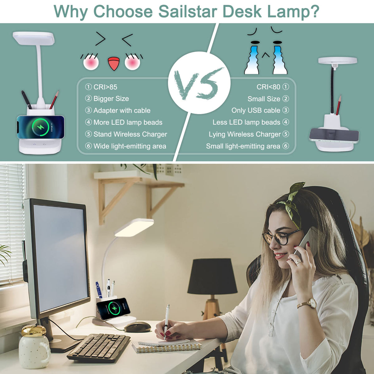 Sailstar close-up of flexible arm demonstrating adjustable positioning for personalized task lighting