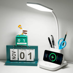 Sailstar front view of white desk lamp showing clean modern design and focused lighting benefit
