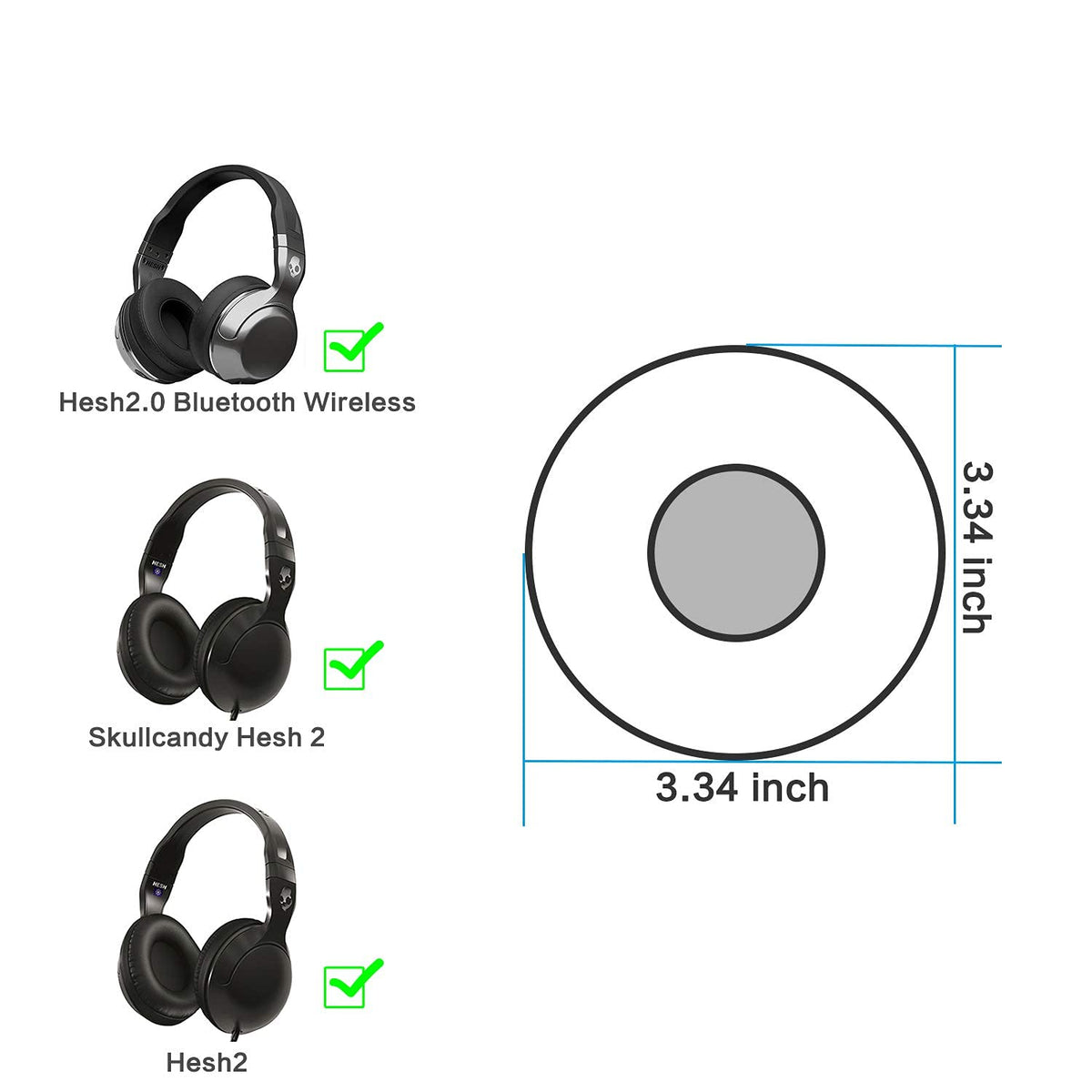 Saipomor Hesh 2 earpads dimensions 8.8 cm, precise fit.