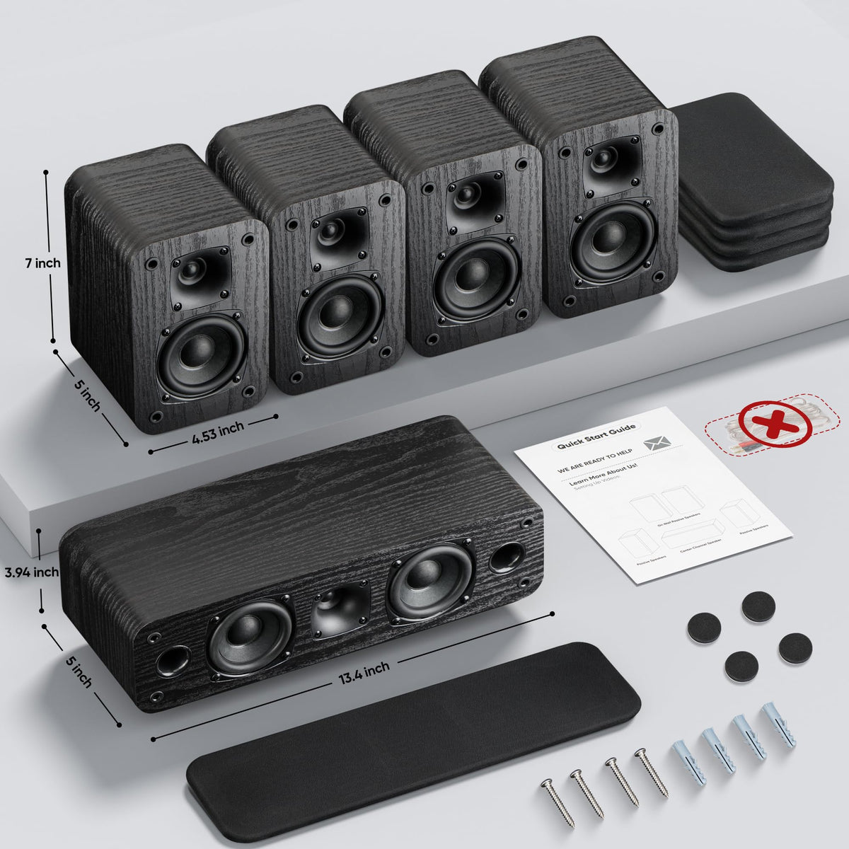 Saiyin 5.0 passive speakers diagram highlighting need for amplifier and cables.