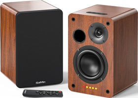 Saiyin Bluetooth bookshelf speakers front view showing compact design and drivers