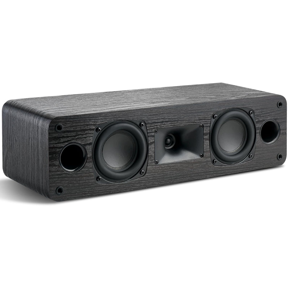 Saiyin center speaker front view showing slim wood cabinet and balanced sound
