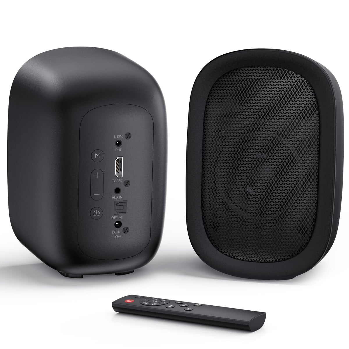 Saiyin front view pair showing elegant cabinets and stereo imaging benefit