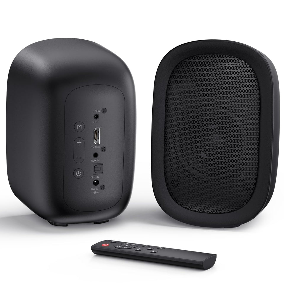 Saiyin front view pair showing elegant cabinets and stereo imaging benefit