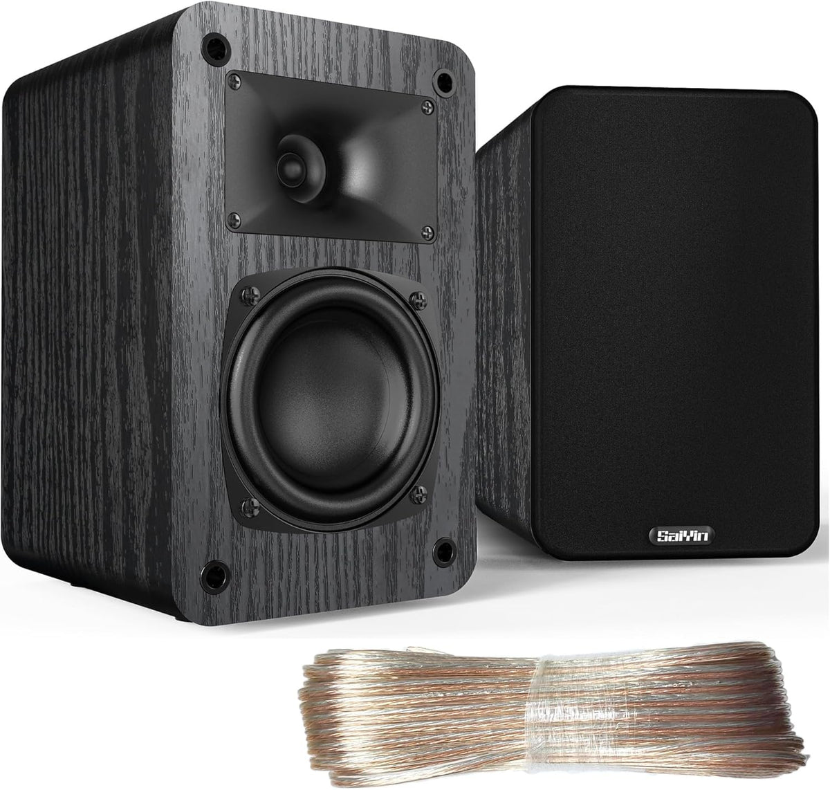 Saiyin passive bookshelf speakers with wooden enclosure delivering warm natural sound