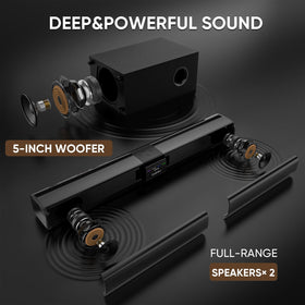 Saiyin sound bar with ARC, Optical, AUX, and Bluetooth 5.3 connectivity.